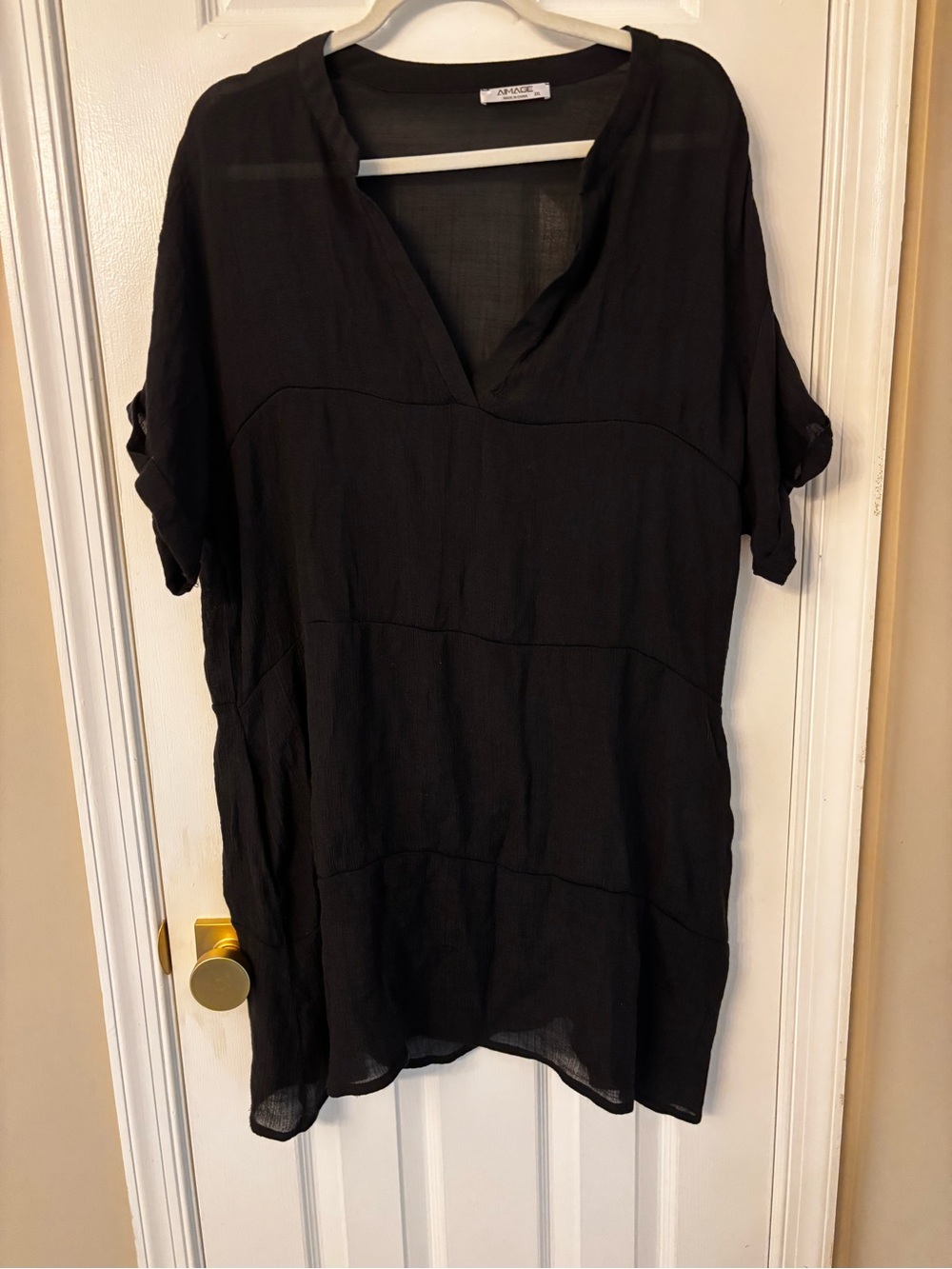 Gauze Beach Coverup Black V-Neck Short Sleeve XL